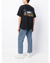 schwarzes bedrucktes T-Shirt mit einem Rundhalsausschnitt von Rhude