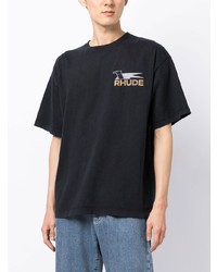 schwarzes bedrucktes T-Shirt mit einem Rundhalsausschnitt von Rhude