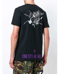 schwarzes bedrucktes T-Shirt mit einem Rundhalsausschnitt von Marcelo Burlon County of Milan