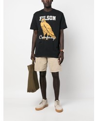 schwarzes bedrucktes T-Shirt mit einem Rundhalsausschnitt von Filson