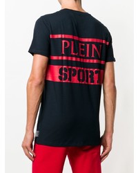 schwarzes bedrucktes T-Shirt mit einem Rundhalsausschnitt von Plein Sport