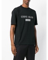 schwarzes bedrucktes T-Shirt mit einem Rundhalsausschnitt von Stone Island