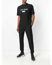 schwarzes bedrucktes T-Shirt mit einem Rundhalsausschnitt von Stone Island