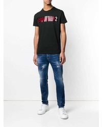 schwarzes bedrucktes T-Shirt mit einem Rundhalsausschnitt von DSQUARED2