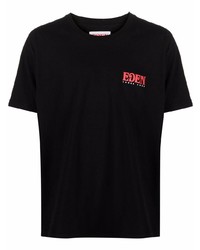 schwarzes bedrucktes T-Shirt mit einem Rundhalsausschnitt von EDEN power corp