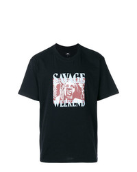 schwarzes bedrucktes T-Shirt mit einem Rundhalsausschnitt von Edwin