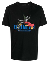 schwarzes bedrucktes T-Shirt mit einem Rundhalsausschnitt von EGONlab