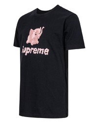 schwarzes bedrucktes T-Shirt mit einem Rundhalsausschnitt von Supreme