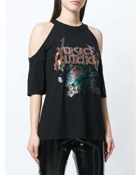 schwarzes bedrucktes T-Shirt mit einem Rundhalsausschnitt von Versace Collection