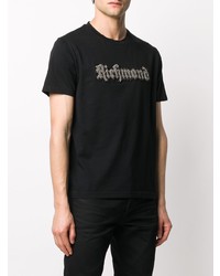 schwarzes bedrucktes T-Shirt mit einem Rundhalsausschnitt von John Richmond