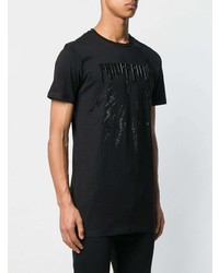 schwarzes bedrucktes T-Shirt mit einem Rundhalsausschnitt von Philipp Plein