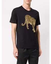 schwarzes bedrucktes T-Shirt mit einem Rundhalsausschnitt von Versace