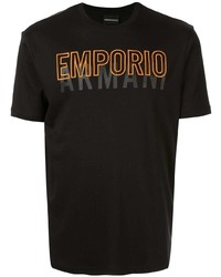 schwarzes bedrucktes T-Shirt mit einem Rundhalsausschnitt von Emporio Armani