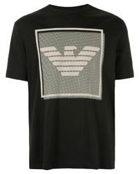 schwarzes bedrucktes T-Shirt mit einem Rundhalsausschnitt von Emporio Armani