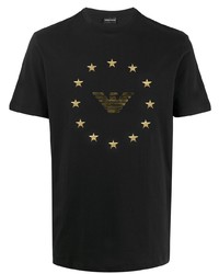 schwarzes bedrucktes T-Shirt mit einem Rundhalsausschnitt von Emporio Armani