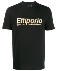 schwarzes bedrucktes T-Shirt mit einem Rundhalsausschnitt von Emporio Armani