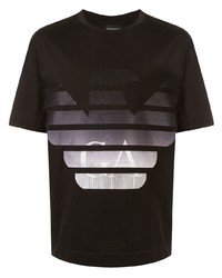 schwarzes bedrucktes T-Shirt mit einem Rundhalsausschnitt von Emporio Armani