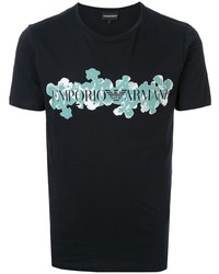 schwarzes bedrucktes T-Shirt mit einem Rundhalsausschnitt von Emporio Armani