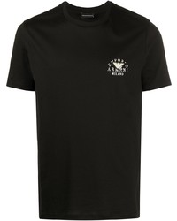 schwarzes bedrucktes T-Shirt mit einem Rundhalsausschnitt von Emporio Armani