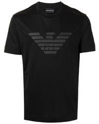 schwarzes bedrucktes T-Shirt mit einem Rundhalsausschnitt von Emporio Armani