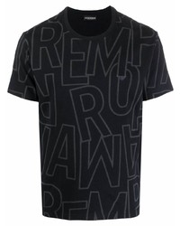 schwarzes bedrucktes T-Shirt mit einem Rundhalsausschnitt von Emporio Armani