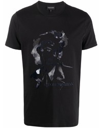 schwarzes bedrucktes T-Shirt mit einem Rundhalsausschnitt von Emporio Armani