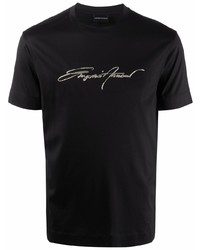 schwarzes bedrucktes T-Shirt mit einem Rundhalsausschnitt von Emporio Armani