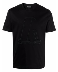 schwarzes bedrucktes T-Shirt mit einem Rundhalsausschnitt von Emporio Armani