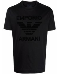 schwarzes bedrucktes T-Shirt mit einem Rundhalsausschnitt von Emporio Armani