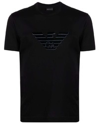 schwarzes bedrucktes T-Shirt mit einem Rundhalsausschnitt von Emporio Armani