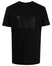 schwarzes bedrucktes T-Shirt mit einem Rundhalsausschnitt von Emporio Armani