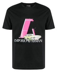 schwarzes bedrucktes T-Shirt mit einem Rundhalsausschnitt von Emporio Armani