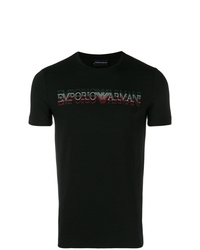 schwarzes bedrucktes T-Shirt mit einem Rundhalsausschnitt von Emporio Armani