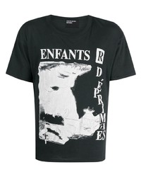 schwarzes bedrucktes T-Shirt mit einem Rundhalsausschnitt von Enfants Riches Deprimes