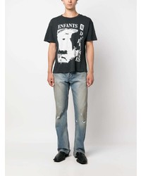 schwarzes bedrucktes T-Shirt mit einem Rundhalsausschnitt von Enfants Riches Deprimes