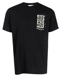 schwarzes bedrucktes T-Shirt mit einem Rundhalsausschnitt von Engineered Garments