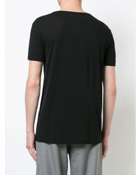schwarzes bedrucktes T-Shirt mit einem Rundhalsausschnitt von Chin Mens