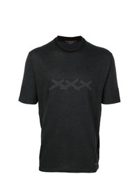 schwarzes bedrucktes T-Shirt mit einem Rundhalsausschnitt von Ermenegildo Zegna Couture