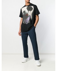 schwarzes bedrucktes T-Shirt mit einem Rundhalsausschnitt von Paul Smith