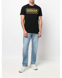 schwarzes bedrucktes T-Shirt mit einem Rundhalsausschnitt von Barbour