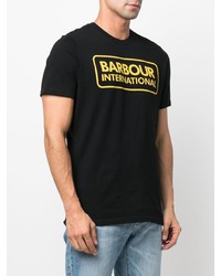 schwarzes bedrucktes T-Shirt mit einem Rundhalsausschnitt von Barbour