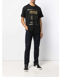 schwarzes bedrucktes T-Shirt mit einem Rundhalsausschnitt von VERSACE JEANS COUTURE