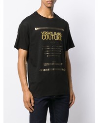 schwarzes bedrucktes T-Shirt mit einem Rundhalsausschnitt von VERSACE JEANS COUTURE