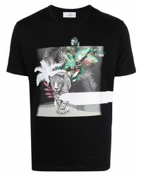 schwarzes bedrucktes T-Shirt mit einem Rundhalsausschnitt von Etro