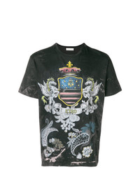schwarzes bedrucktes T-Shirt mit einem Rundhalsausschnitt von Etro
