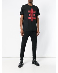 schwarzes bedrucktes T-Shirt mit einem Rundhalsausschnitt von Yang Li