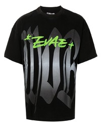 schwarzes bedrucktes T-Shirt mit einem Rundhalsausschnitt von *EVAE+