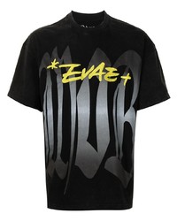 schwarzes bedrucktes T-Shirt mit einem Rundhalsausschnitt von *EVAE+