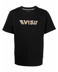 schwarzes bedrucktes T-Shirt mit einem Rundhalsausschnitt von Evisu