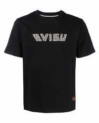 schwarzes bedrucktes T-Shirt mit einem Rundhalsausschnitt von Evisu